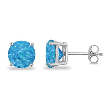 Butterfly Prong Round Casting Lab Created Blue Opal Stud Earrings 925 Sterling Silver